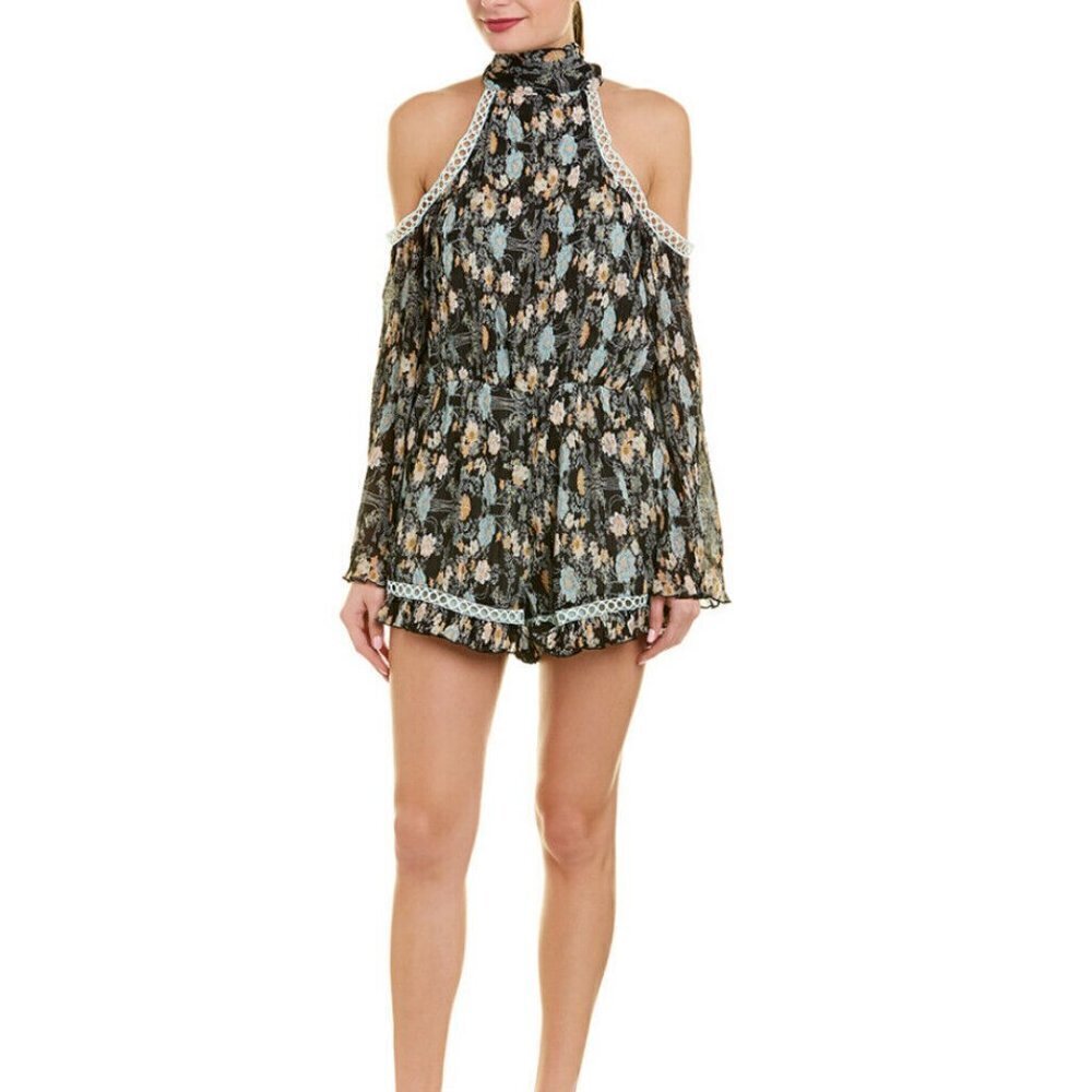 Foxiedox Women's Black Floral Crinkle Romper M
